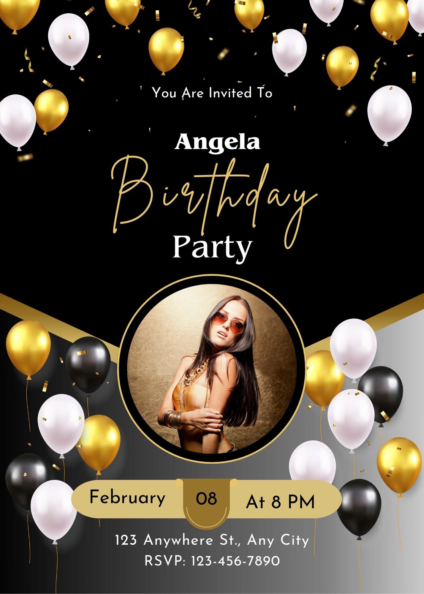 Elegant Black and Gold Birthday Party Invitation | Editable Canva Template | Digital Download